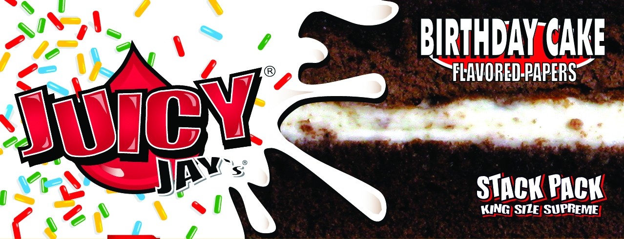 logo JuicyJay papeles para fumar de sabor Birthday Cake